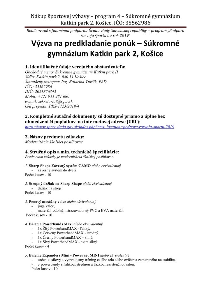 FINAL vyzva-na-predkladanie-ponuk - modernizácia školskej posilňovne Súkromné gymnázium Katkin park 2 Košice (001)